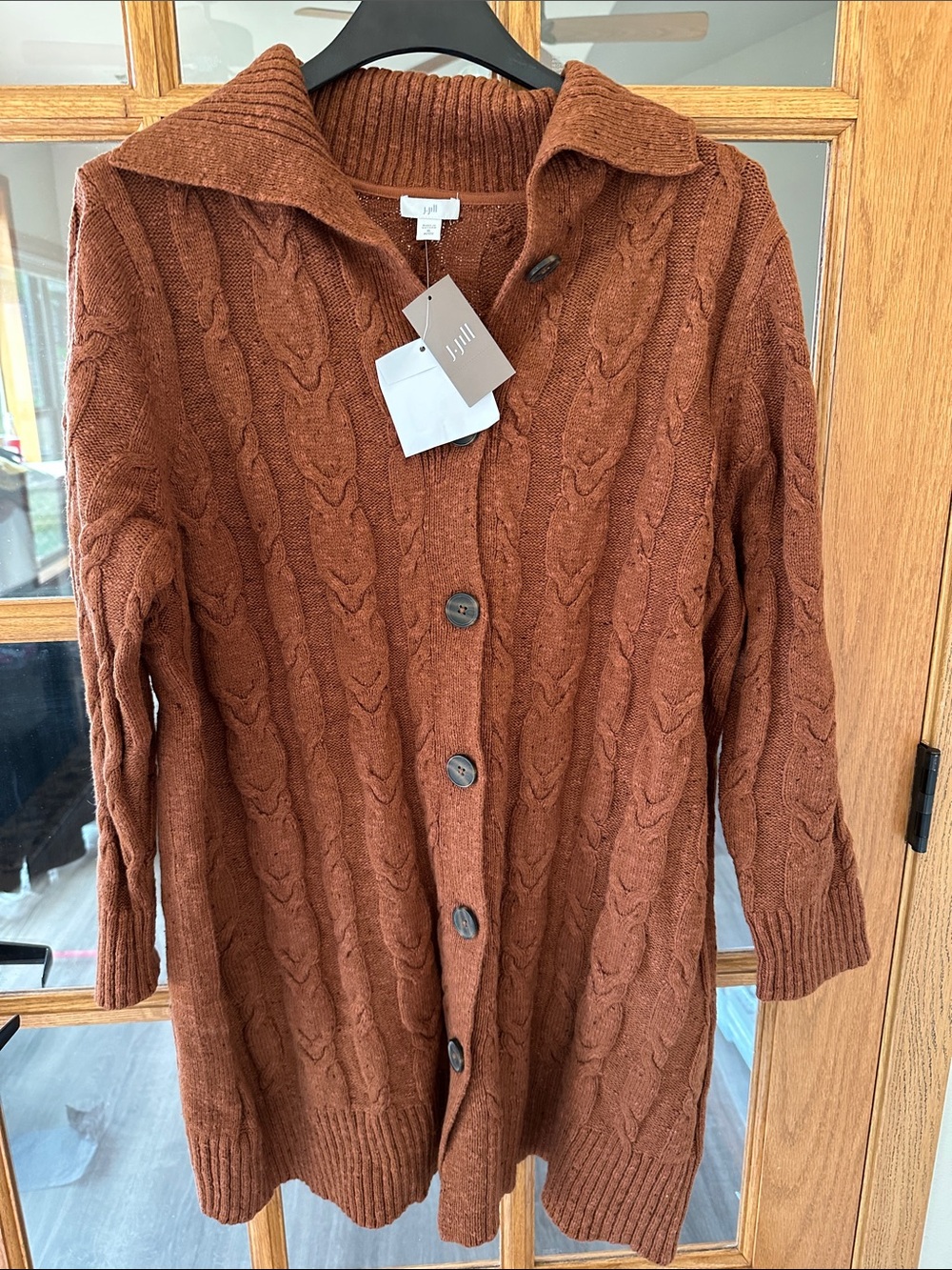 J. Jill Cable-Knit Button Cardigan in Rust